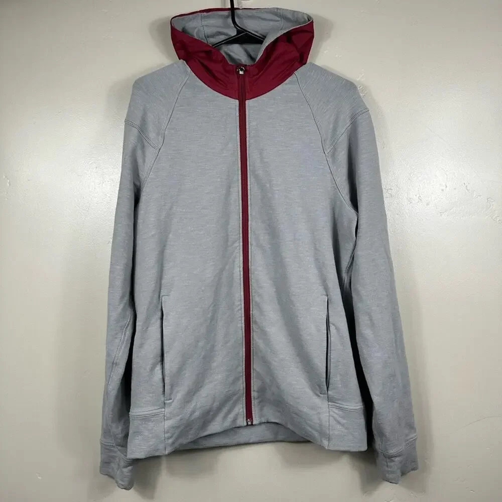 Lululemon Men’s City Sweat Hoodie Jacket in Heathered Grey / Red Hood - Medium